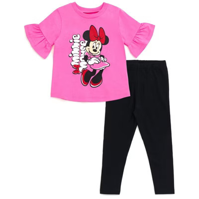 Disney Minnie Mouse Little Girls T-Shirt and Leggings Outfit Set Bright Pink / Black 5 | Target