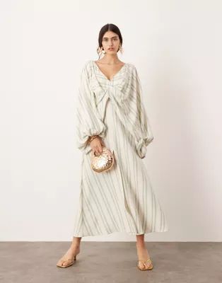 ASOS EDITION v neck drapey maxi dress in linen mix stripe | ASOS (Global)