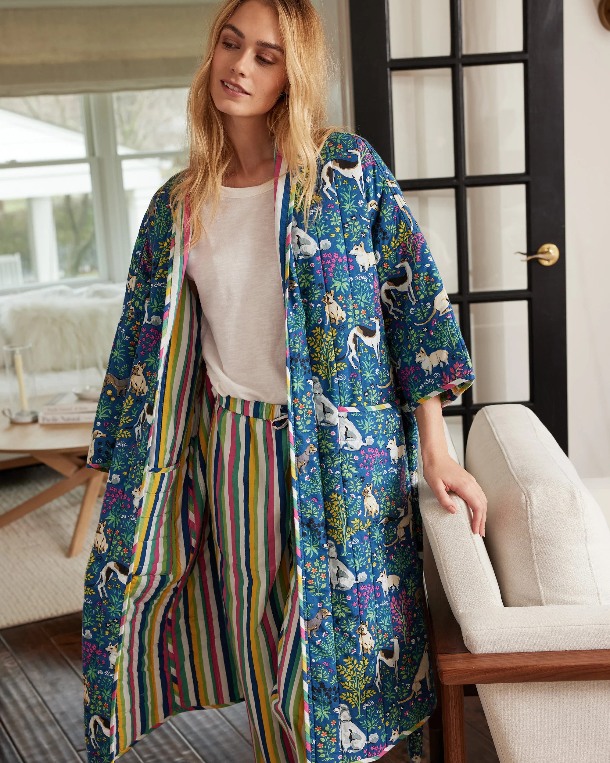 Must Love Dogs - Reversible Quilted Robe - Indigo | Printfresh