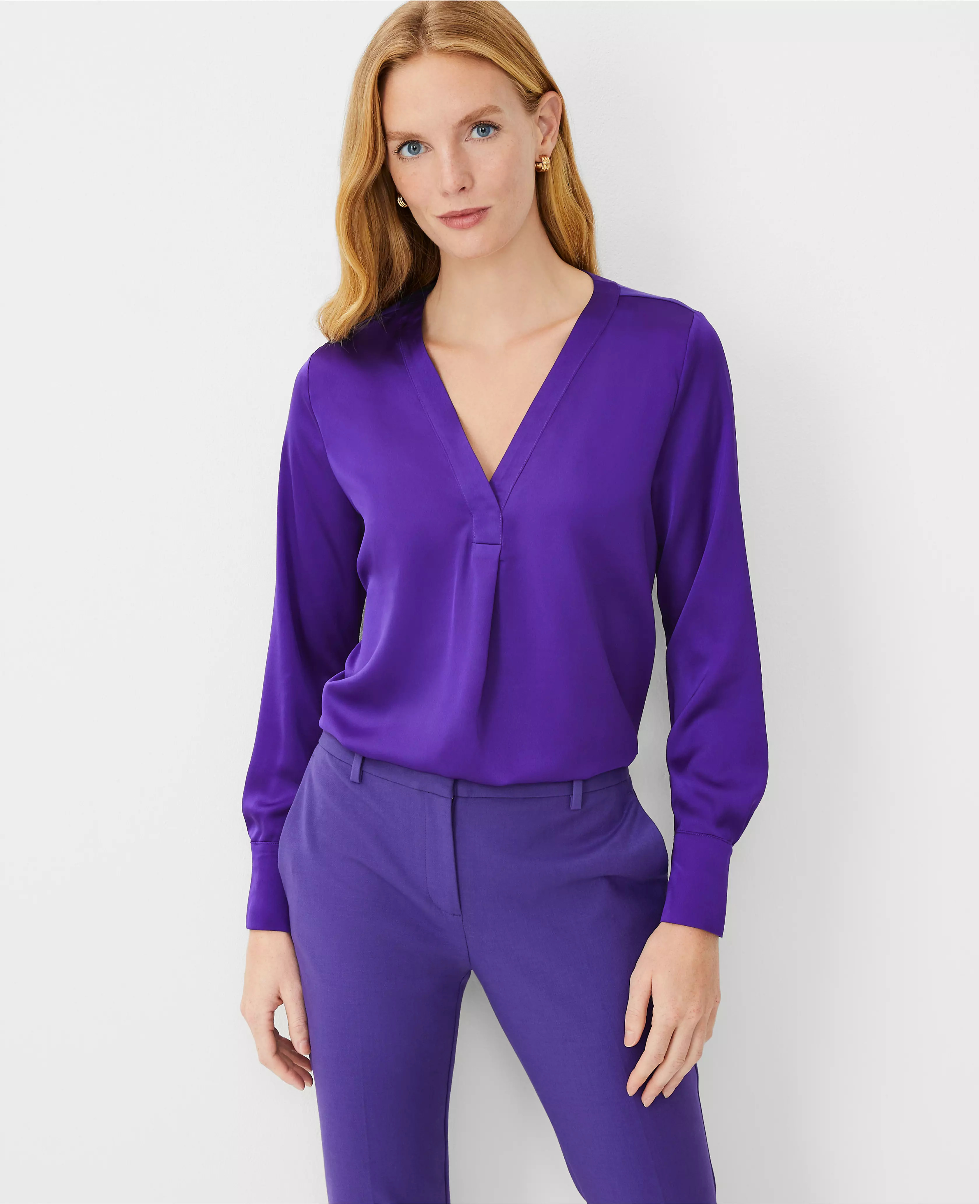 Shimmer Mixed Media Pleat Front Top | Ann Taylor (US)