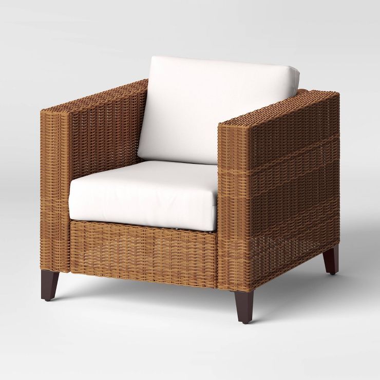 Brookfield Steel Wicker Club Chair with Cushions - Light Brown - Threshold™ | Target