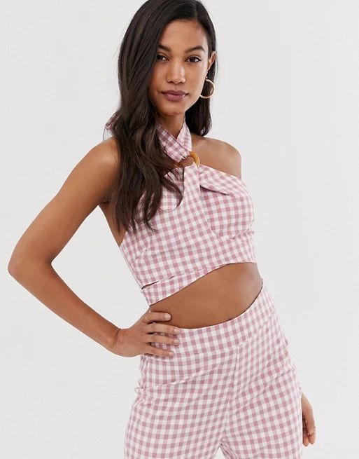 Fashion Union crop top with ring detail in gingham two-piece | ASOS US