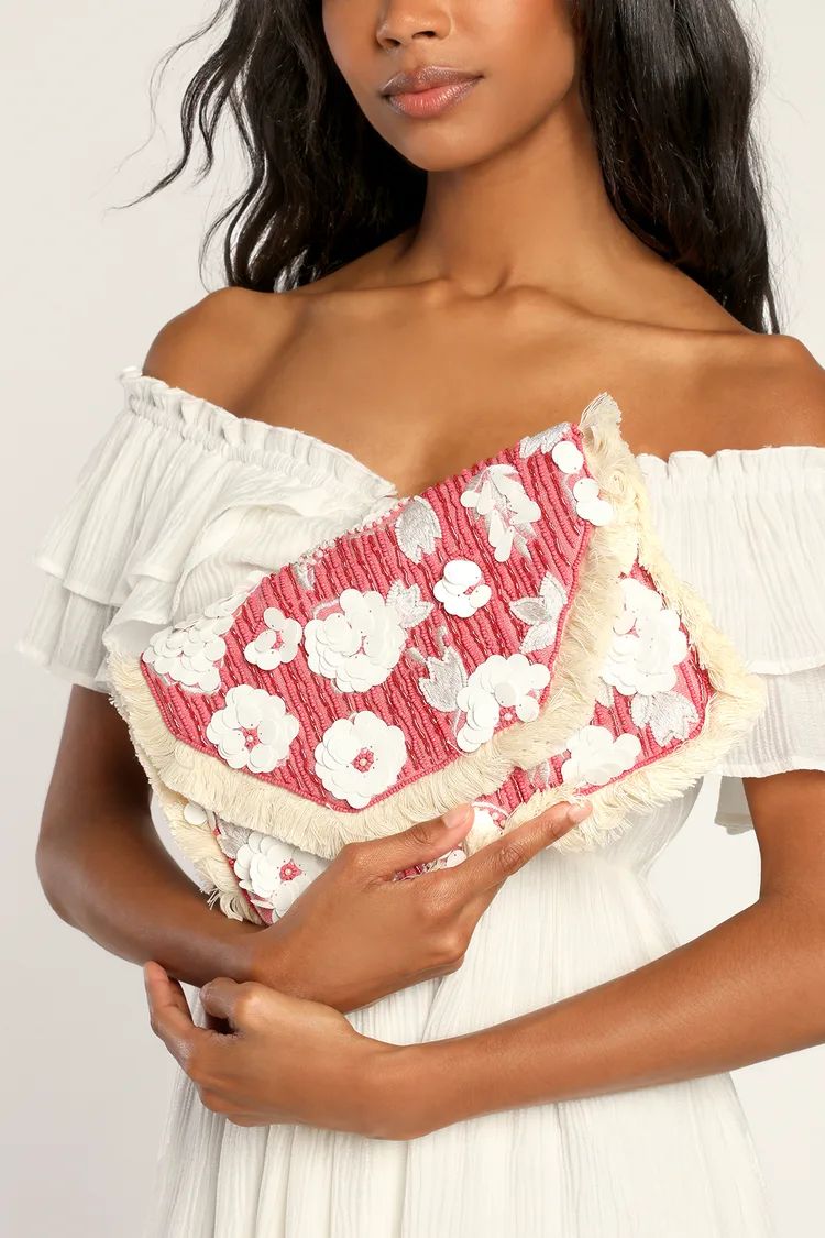 Flora and Fun-a Pink Floral Beaded Clutch Fringe Clutch | Lulus (US)