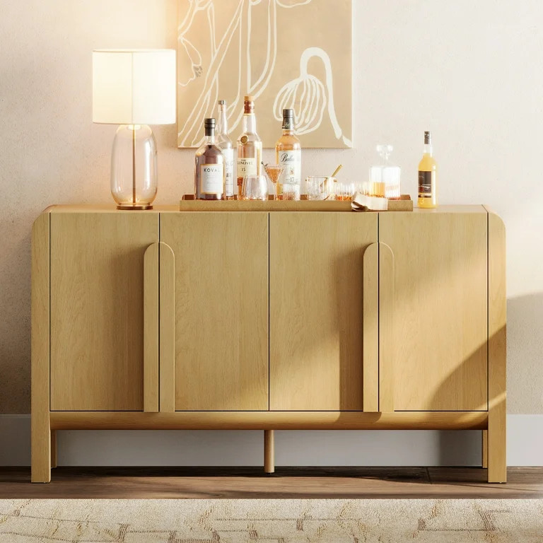 Modern 63" Wooden Sideboard Buffet Cabinet with Storage, Mid-century Credenza with Doors and Adju... | Walmart (US)