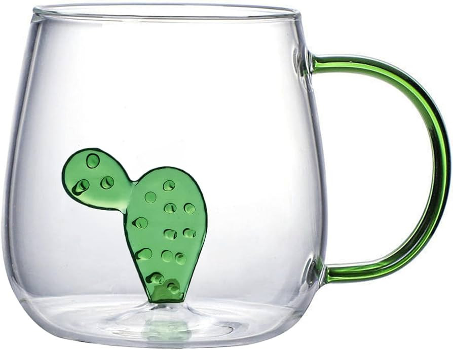 Cactus Cup Coffee Tea Mug Cute Succulent Borosilicate Glass Cup with Handle 3D Shape 16 oz Plant ... | Amazon (US)