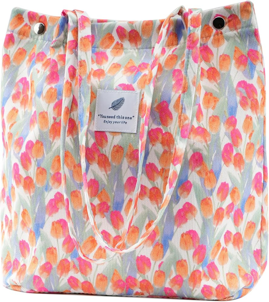 Corduroy Tote Bag Cute Tote Bags for Women Shoulder Bag with Inner Pocket for Work Beach Travel a... | Amazon (US)