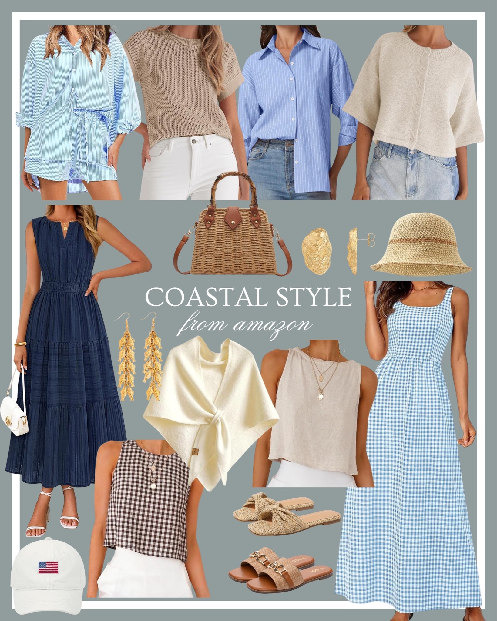 Coastal style from Amazon 🦪🤎 Amazon style, Amazon fashion, coastal summer outfit inspo, summer style, blue and white style, coastal grandmother style inspo, Nancy meyers style inspiration