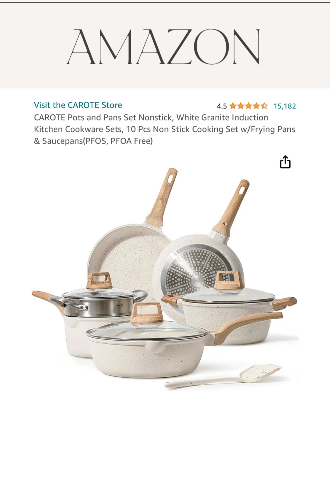 CAROTE Nonstick Cookware Sets, 10 Pcs Pots and Pans Set, Non Stick