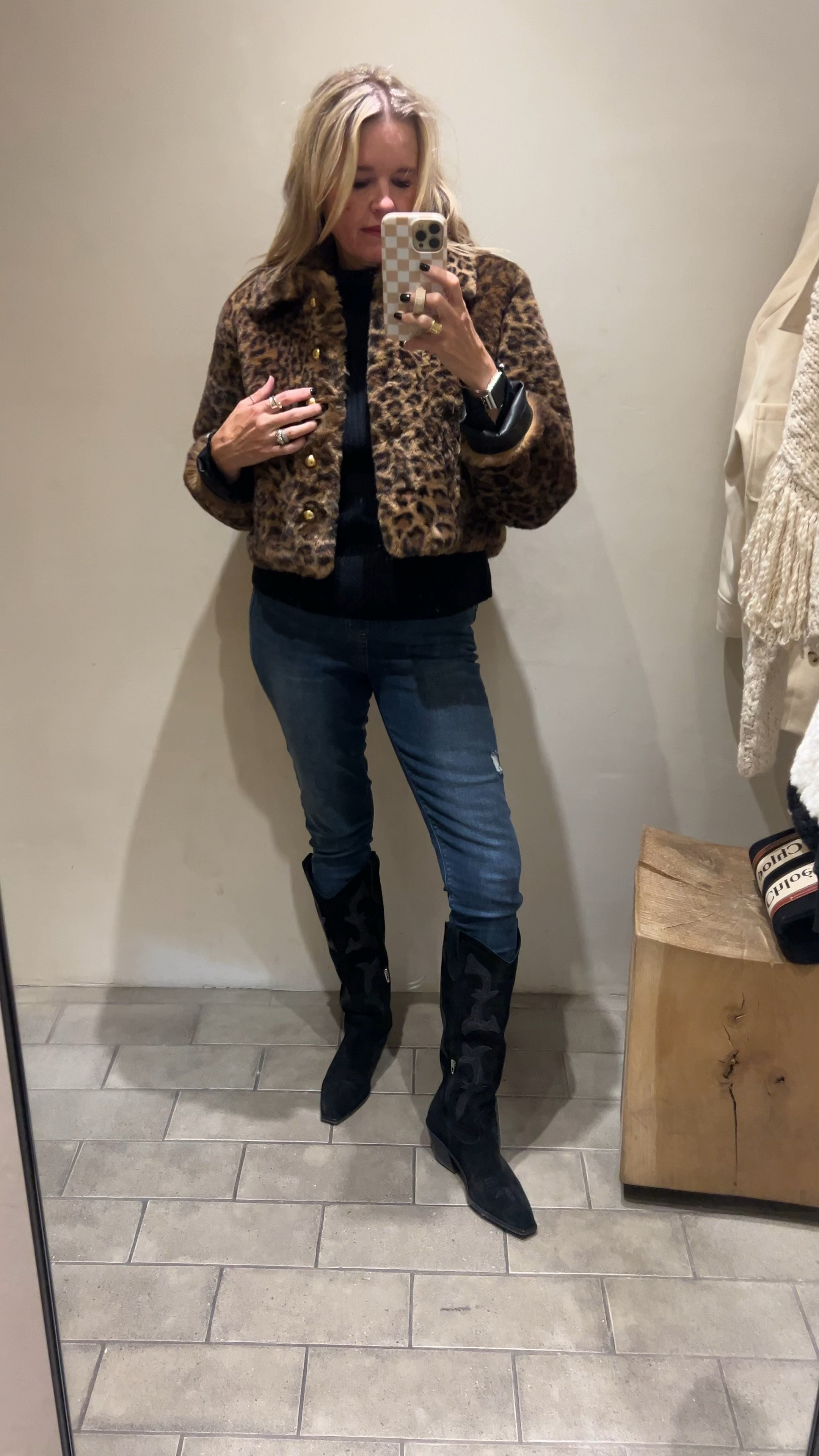 Maeve Faux fur coat 
With leather trim

I love you could wear reversible if you cut the tags off
It’s so good 

Fits tts

I am wearing dolce vita boots
 
And Spanx pull on skinny jeans on sale  no bulk no pockets or zippers 

Black sweater. Tts


#LTKVideo #LTKStyleTip