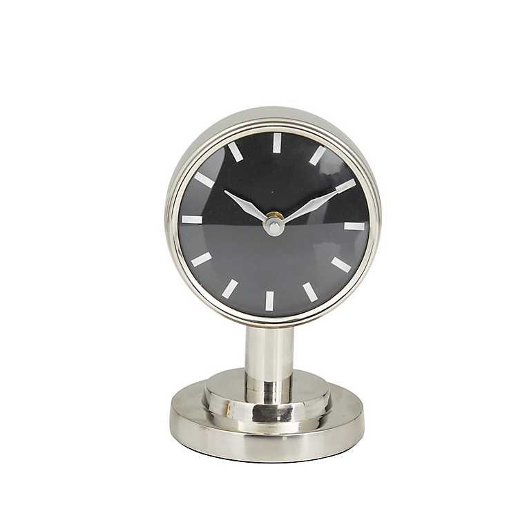 Metallic Silver Steel Beveled Base Tabletop Clock | Kirkland's Home