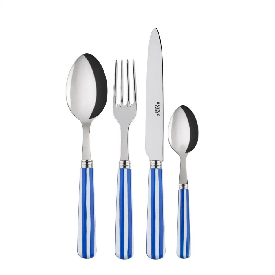 White Stripe Lapis Blue 4-Pc Setting (Dinner Knife, Dinner Fork, Soup Spoon, Teaspoon) | Gracious Style