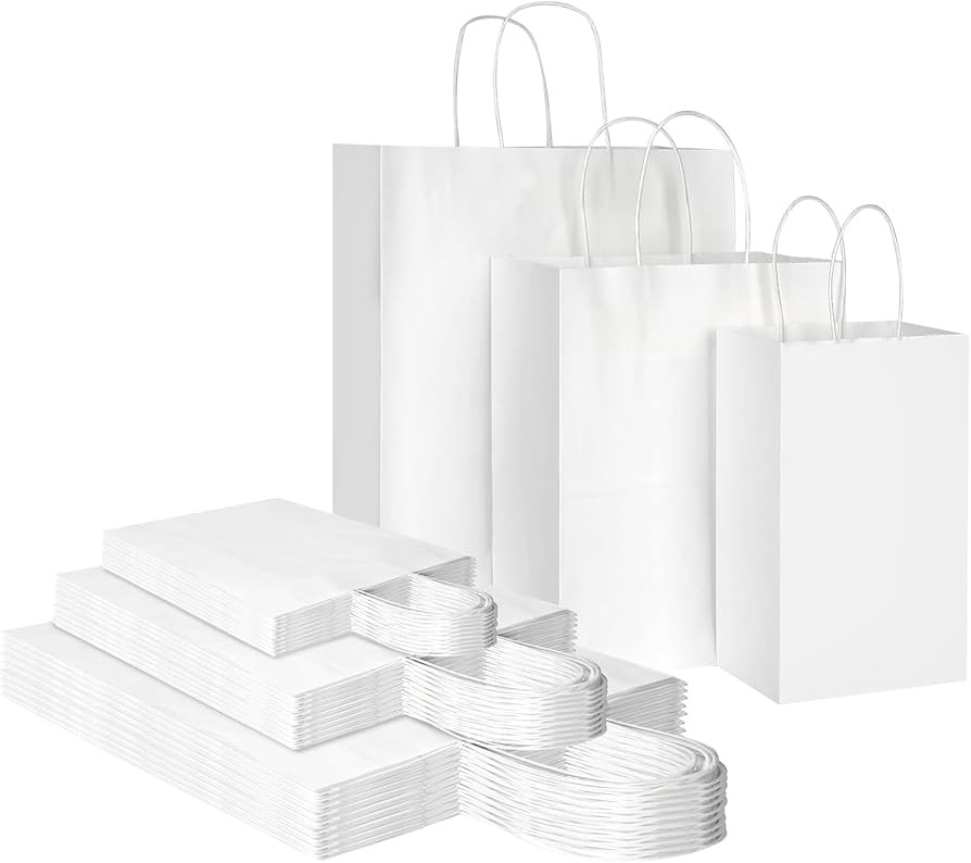 Toovip 90 Pack White Kraft Paper Bags with Handles Bulk, 3 Assorted Sizes Gift Wrap Bags for Favo... | Amazon (US)