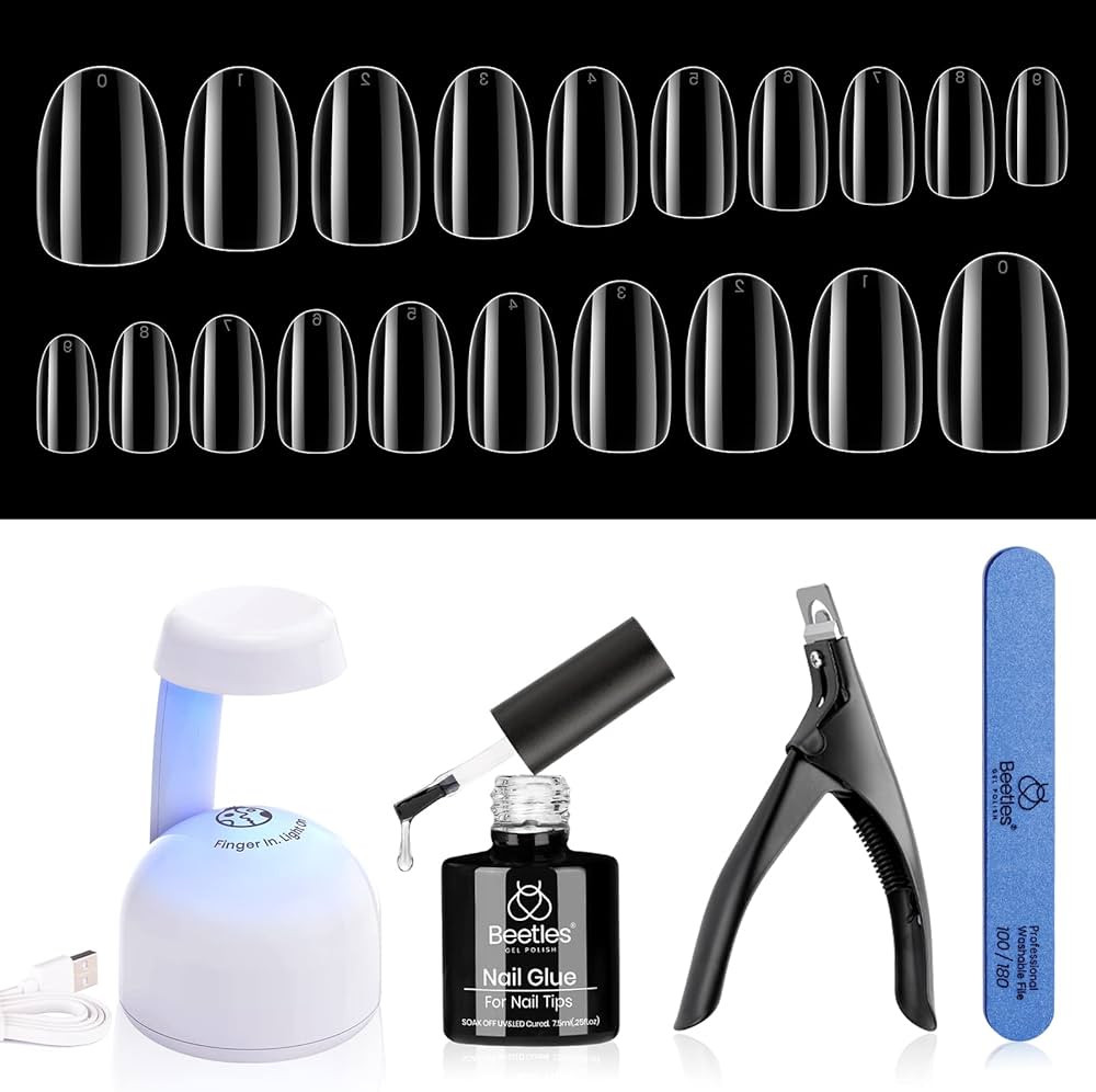 Beetles Gel Nail Kit Easy Nail Extension Set with Soft Gel Nail Tips Short Oval Almond Nails Tips... | Amazon (US)