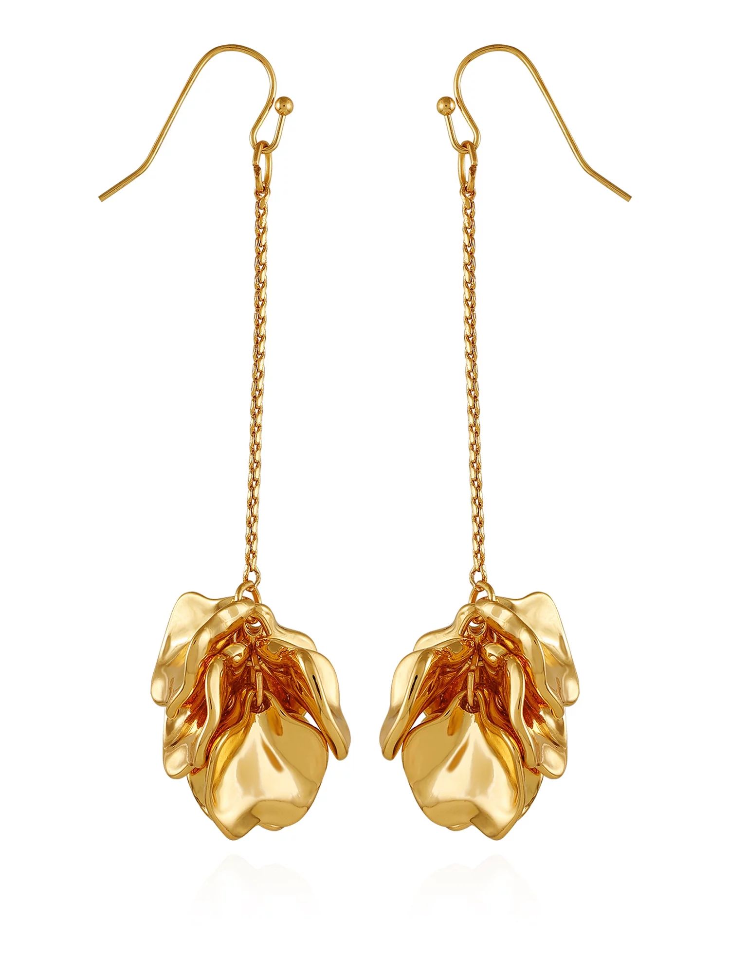 Time and Tru Women's Gold Tone Modern Flower Petal Drop Fishhook Earring | Walmart (US)