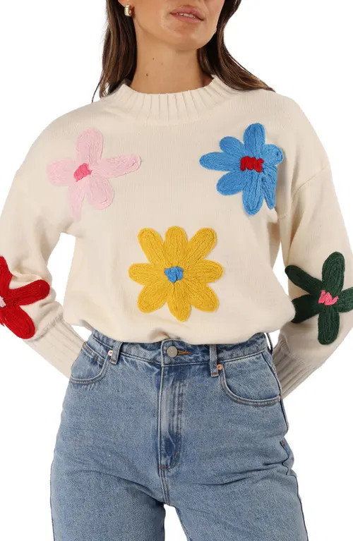 Petal & Pup Raelynn Embroidered Flower Sweater in Cream at Nordstrom, Size Medium | Nordstrom
