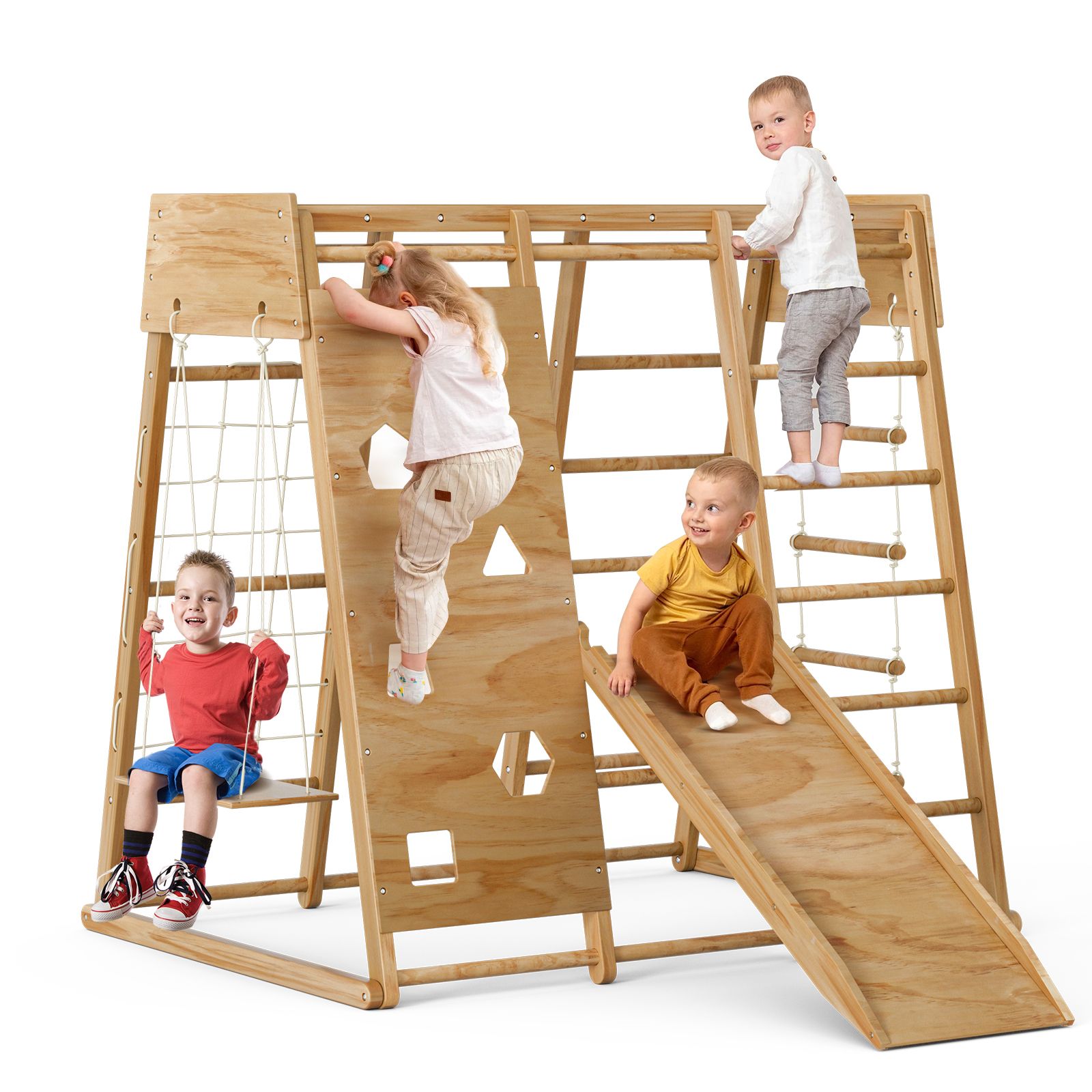 GIKPAL 8-in-1  Wooden Indoor Kids Playground Jungle Gym with Slide, Toddlers Wooden Climber with ... | Walmart (US)