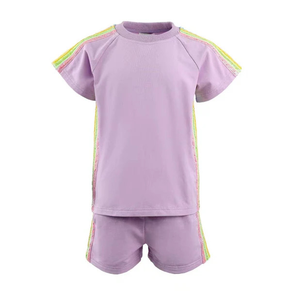 Lavender Rainbow Stripe Short Set | Lola + The Boys