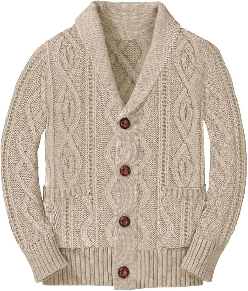 Boy's Sweater Cardigan Button Down Shawl Collar Cable Knitted Outwear Long Sleeve Sweater Coats w... | Amazon (US)