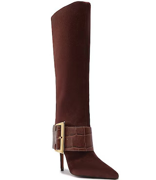 Schutz Beatrix Suede Croco Strap Big Buckle Hardware Tall Dress Boots | Dillard's | Dillard's