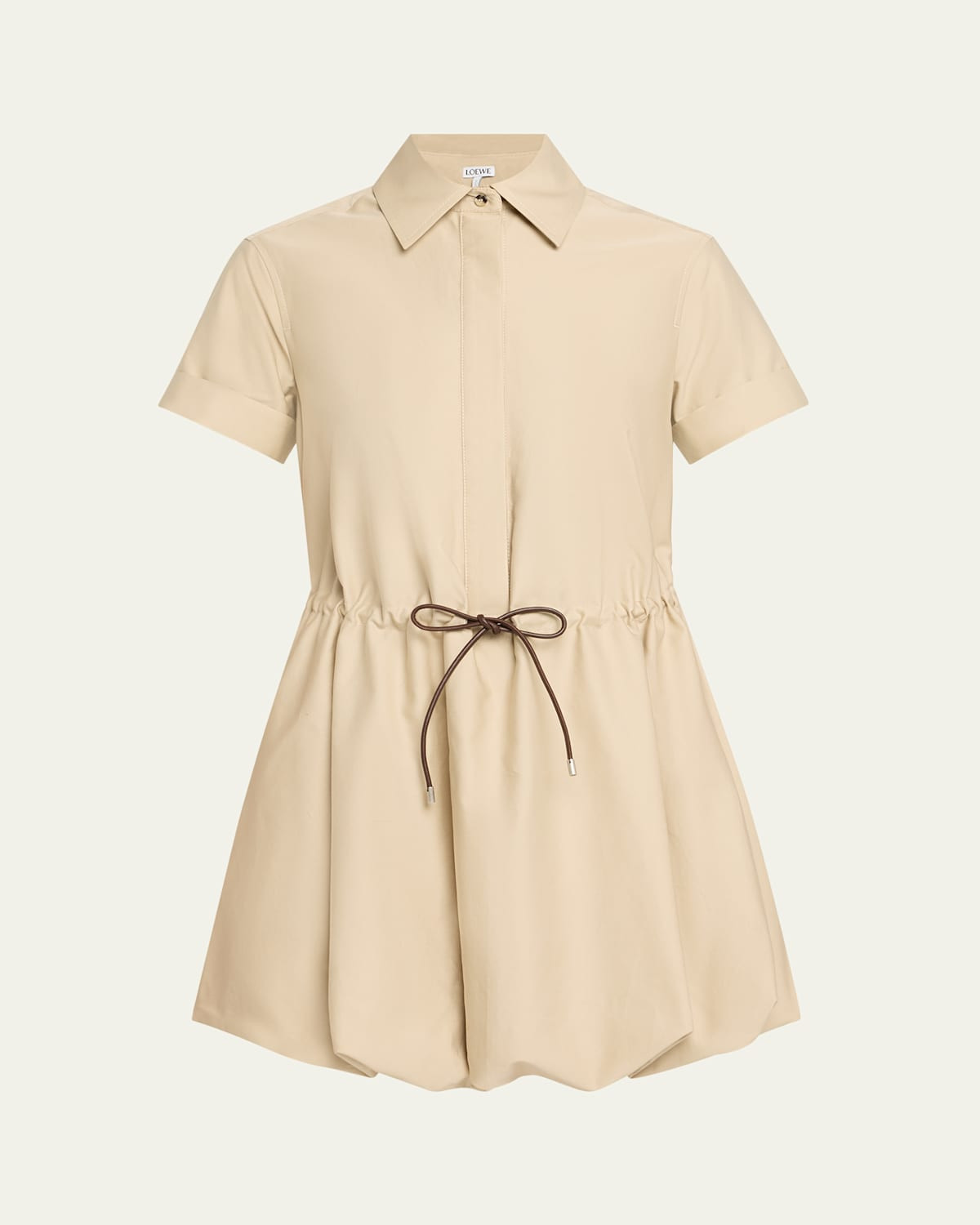 Short-Sleeve Cinched-Waist Mini Bubble Shirtdress | Bergdorf Goodman
