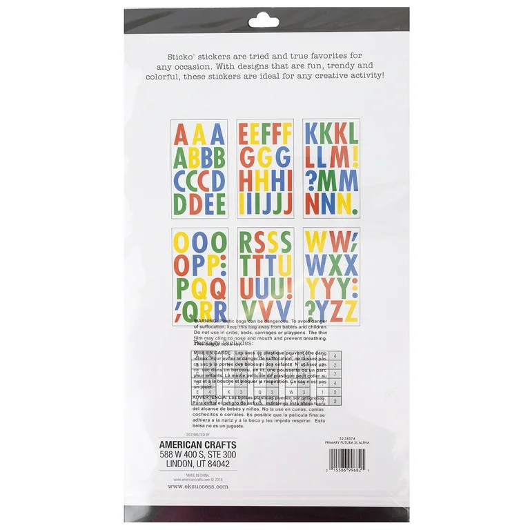 Wilton Sticko Solid XL Multicolor Primary Futura Vinyl Poster Alphabet Stickers | Walmart (US)