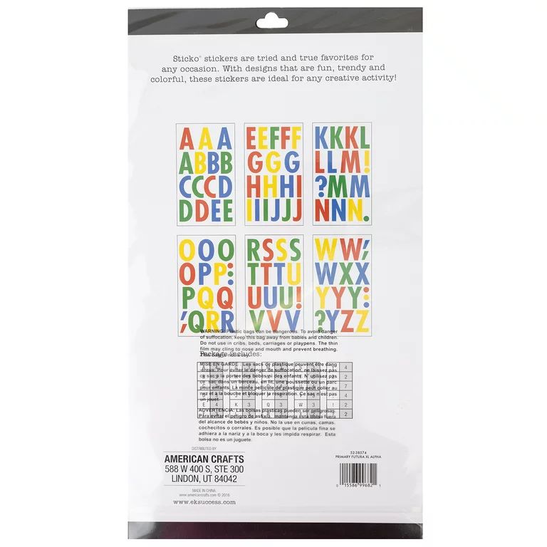 Wilton Sticko Solid XL Multicolor Primary Futura Vinyl Poster Alphabet Stickers | Walmart (US)