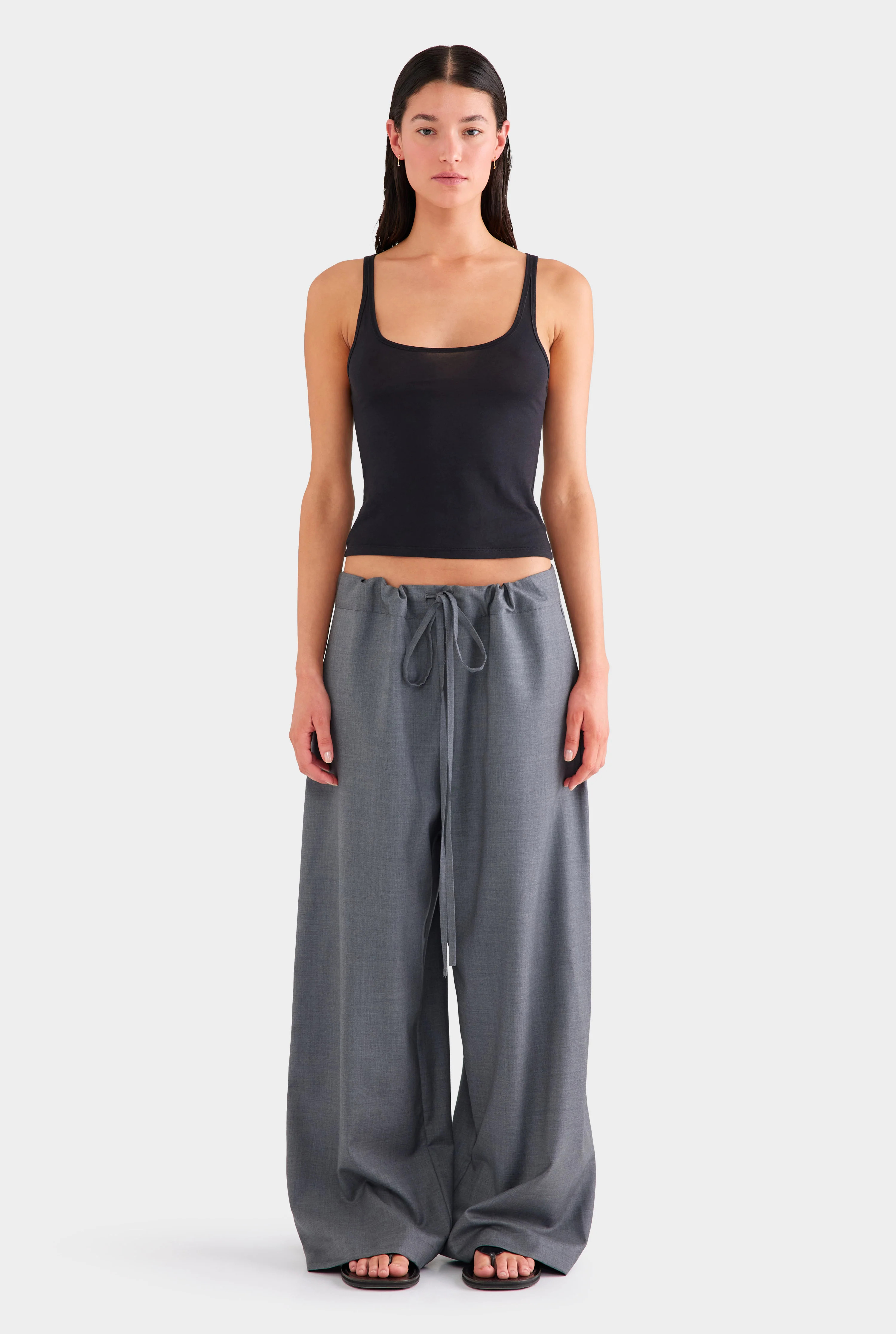 Womens Wool Paperbag Pant in Dark Grey Marl | Venroy | Venroy AU