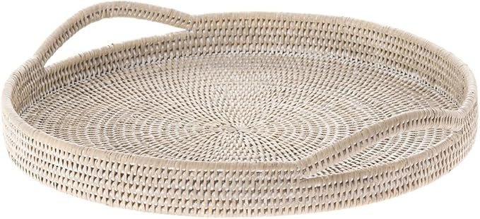 Amazon.com: KOUBOO 1020045 La Jolla Rattan Round Serving Tray, White Wash : Home & Kitchen | Amazon (US)