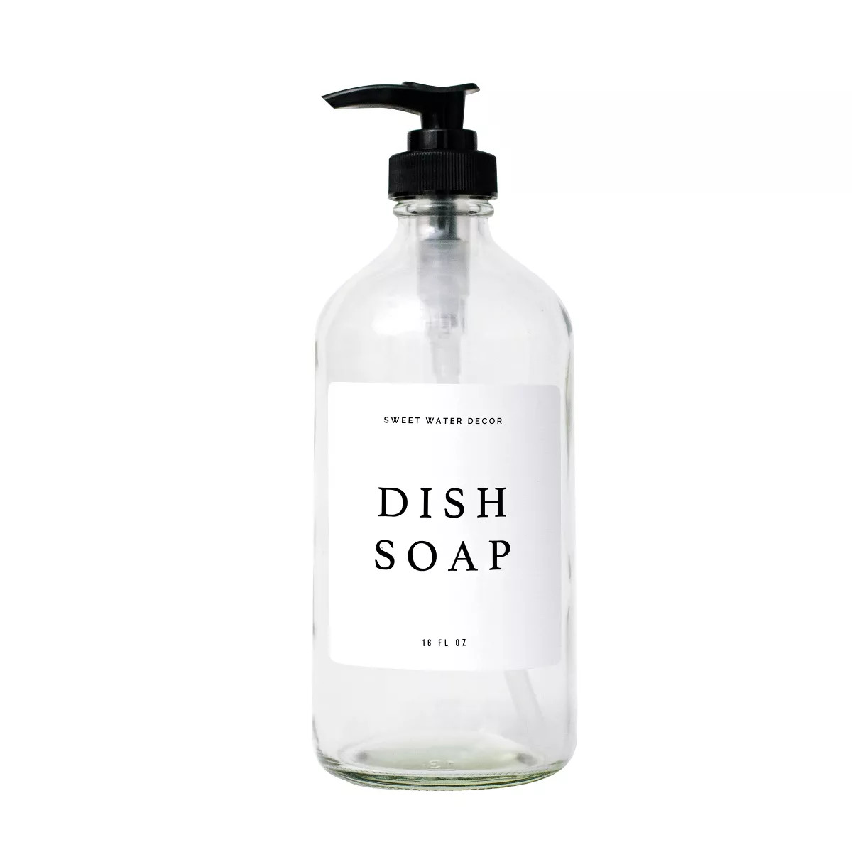 Sweet Water Decor Clear Glass White Text Label Dish Soap Dispenser - 16oz | Target