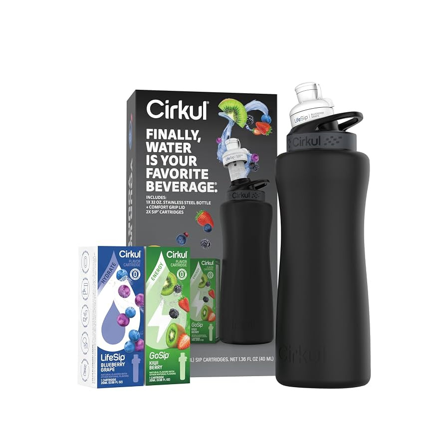 Cirkul 32oz. Matte Black Stainless Steel Water Bottle Starter Kit with Black Lid and 2 Flavor Car... | Amazon (US)