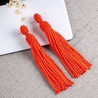 Bright Hot Orange Red Beaded Tassel Earrings For Women, Seed Beads Long Earrings, Oscar De La Renta Statement | Etsy (US)