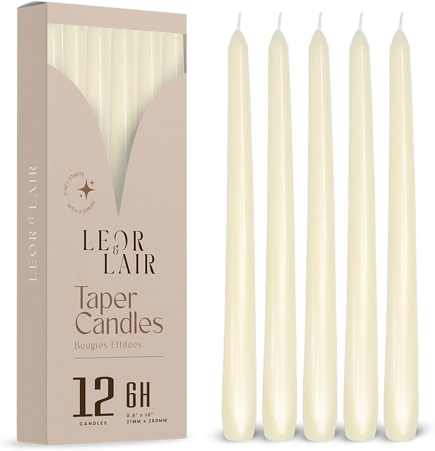 Leor & Lair Ivory Taper Candles - 12 Pack 10" Ivory Candlesticks - Unscented Cream Candle Sticks ... | Amazon (US)