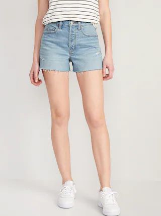 Higher High-Waisted Button-Fly Sky-Hi A-Line Cut-Off Jean Shorts for Women -- 3-inch inseam | Old Navy (US)