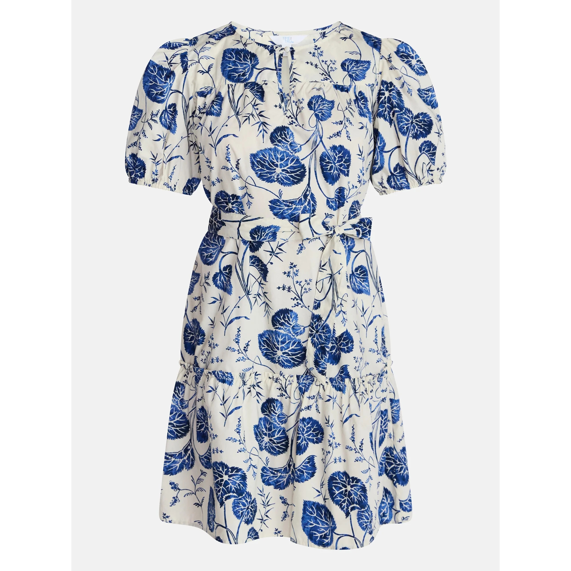 Time and Tru Women's and Women's Plus Cotton Mini Dress with Puff Sleeves, Sizes XS-4X | Walmart (US)