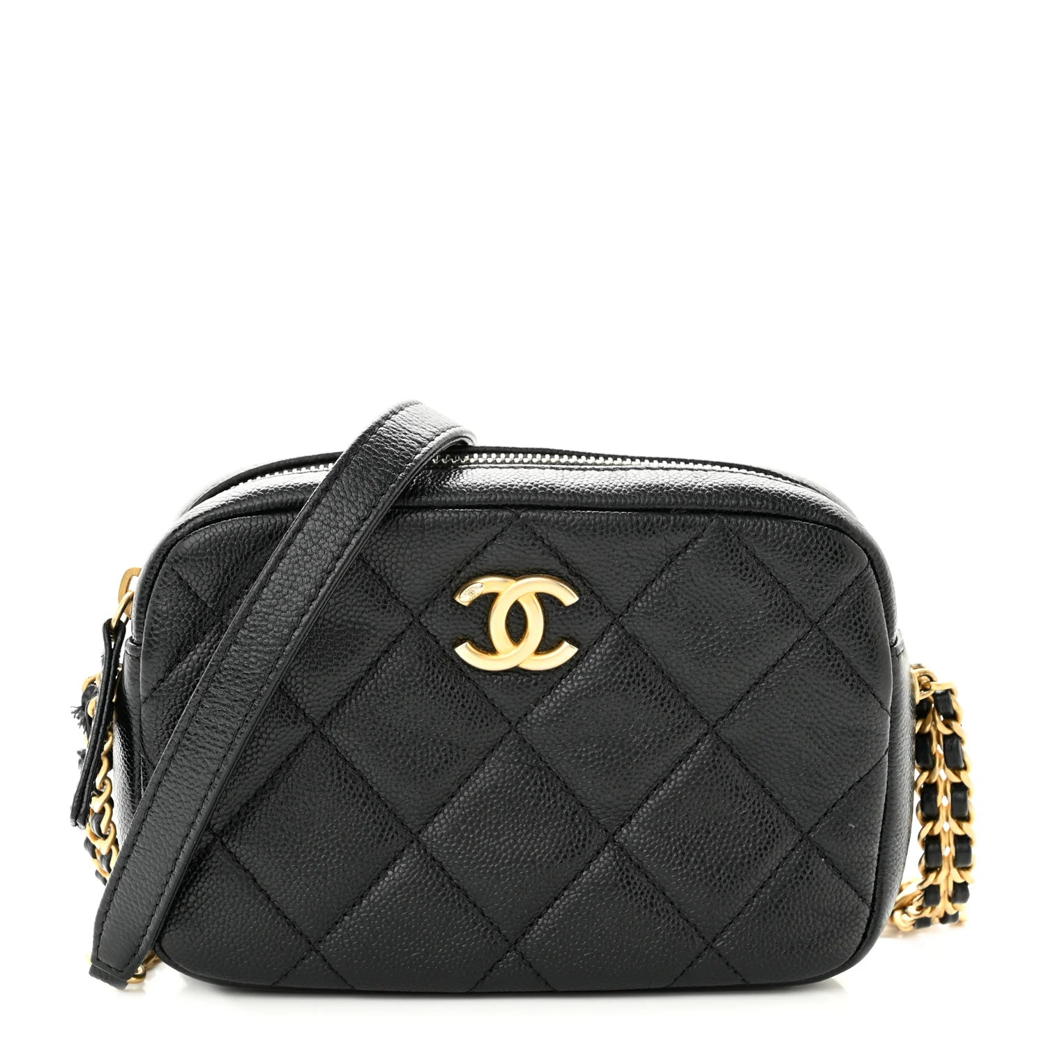 Chanel Shiny Caviar Quilted Chain Melody Camera Bag Black | FASHIONPHILE (US)