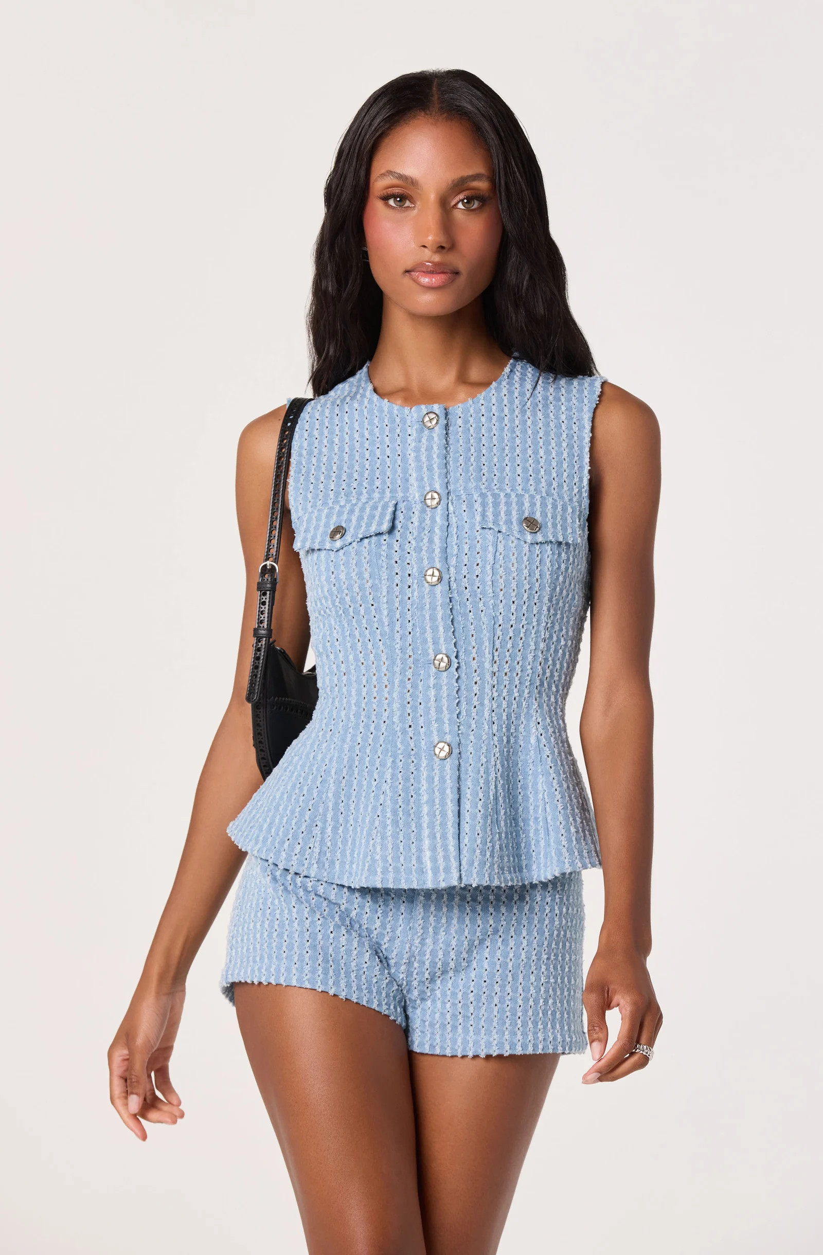 Noa Denim Peplum Vest - Blue denim / S | ASTR The Label (US)