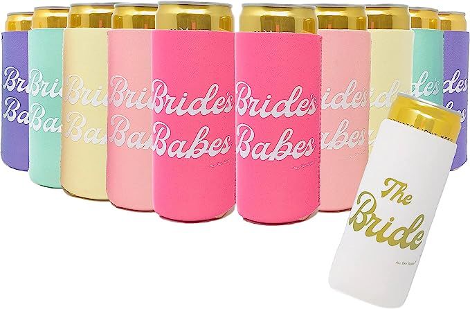 Bride's Babes Bachelorette Party Skinny Can Sleeves 11 Pack - Insulated Neoprene Drink Holders, F... | Amazon (US)