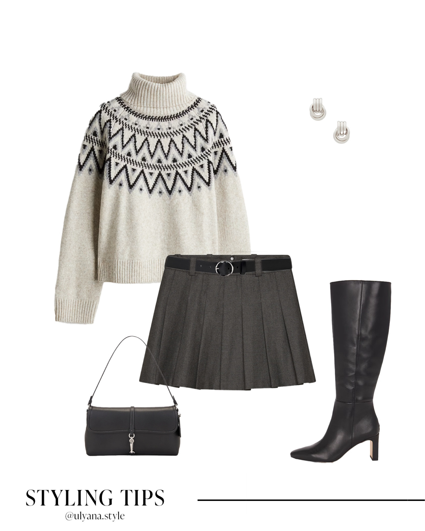Cozy meets chic ❄️ Style this Fair Isle turtleneck sweater with a pleated gray mini skirt, black knee-high boots, and a black shoulder bag for a timeless winter look. Perfect for brunch, coffee dates, or a casual holiday outing!
.
.
.
.
.
Holiday outfits | fall outfits | winter outfit | Sweater and skirt outfit | gray sweater | grey sweater | fair isle sweater | holiday sweater | skirt outfits | skirt and boots | grey skirt | gray skirt | holiday skirt outfit | pleated skirt outfit | boots 2024 | boots outfit | long boots | fall bags 

#LTKCyberWeek 
#LTKSeasonal #LTKHoliday #LTKU #LTKSaleAlert #LTKGiftGuide #LTKWorkwear #LTKTravel #LTKShoeCrush #LTKItBag

#LTKStyleTip #LTKFindsUnder100 #LTKFindsUnder50