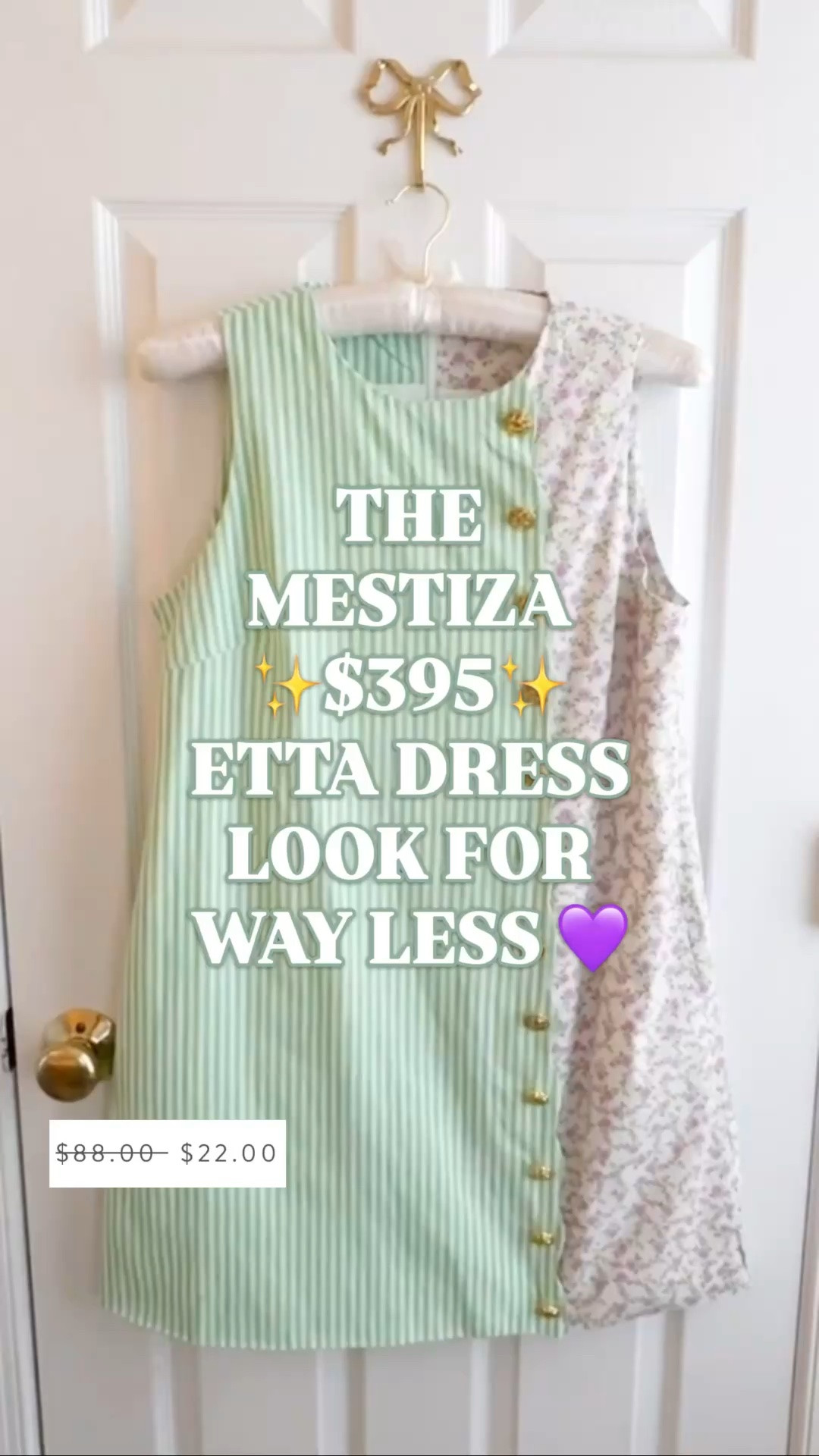 Mestiza Etta dress dupe, Mestiza look for less, statement summer dress

This $22 dress is giving major Mestiza Etta energy for a fraction of the price. 💚💜

The sage green stripes, lilac floral panel, gold front buttons, sleeveless shift silhouette, and polished mini length make this look like the kind of summer statement dress that usually comes with a much higher price tag. It has that designer look women search for when they need something pretty and elevated. 

This is the dress for bridal showers, baby showers, graduation parties, luncheons, brunch, church, girls trips, vacation dinners, resort lunches, summer parties, country club events, and all the warm weather plans. 

The mixed print is what makes it unique: one side feels crisp and tailored with the green stripe, the other side feels soft and feminine with the lilac floral, and the gold buttons pull the whole thing into that polished designer-inspired lane.

If you’re searching for Mestiza Etta dress dupe, Mestiza look for less, Mestiza inspired dress, designer dress dupe, designer look for less, green striped dress, floral stripe dress, patchwork dress, mixed print dress, gold button dress, sleeveless shift dress, shift mini dress, summer shift dress, wedding guest dress summer, graduation guest outfit, bridal shower dress, baby shower dress, luncheon dress, vacation dress women, resort dress, Palm Beach style dress, preppy summer dress, feminine summer dress, summer event dress, Memorial Day sale dress, or expensive-looking dresses under $25, this one is such a good sale find that gives you that Mestiza look for way less.

#LTKFindsUnder50 #Mestiza #LookForLess #LookForLess #SummerDress #PreppyStyle #WeddingGuestDress #GraduationDress #BridalShowerDress #VacationDress

#LTKSaleAlert #LTKWedding #LTKWorkwear