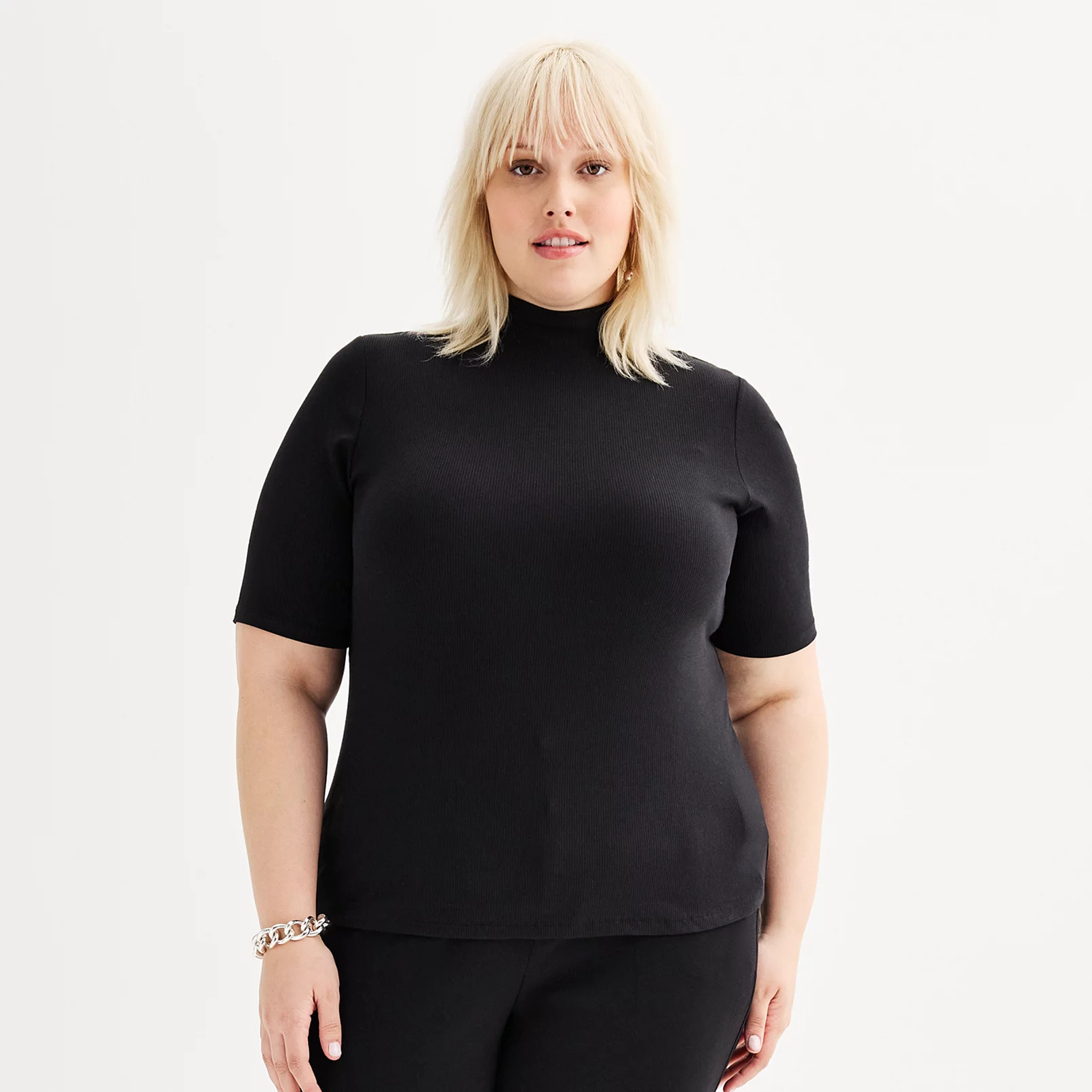 Plus Size Nine West Elbow Sleeve Fitted Mock Neck Top | Kohl's