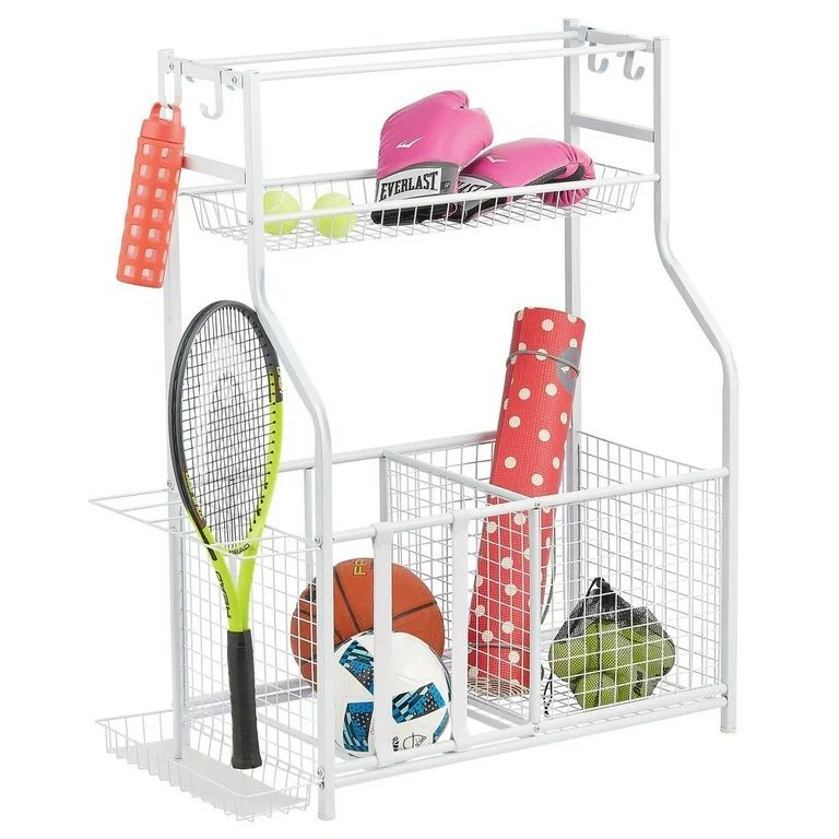 mDesign Metal Heavy Duty Garage Sports Storage Rack with Top Shelf - Matte White | Walmart (US)