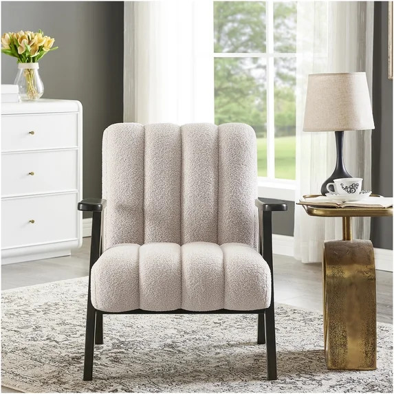Modern Teddy Sherpa Accent Chair with Wood Frame, Plush Upholstered Lounge Chair for Living Room,... | Walmart (US)