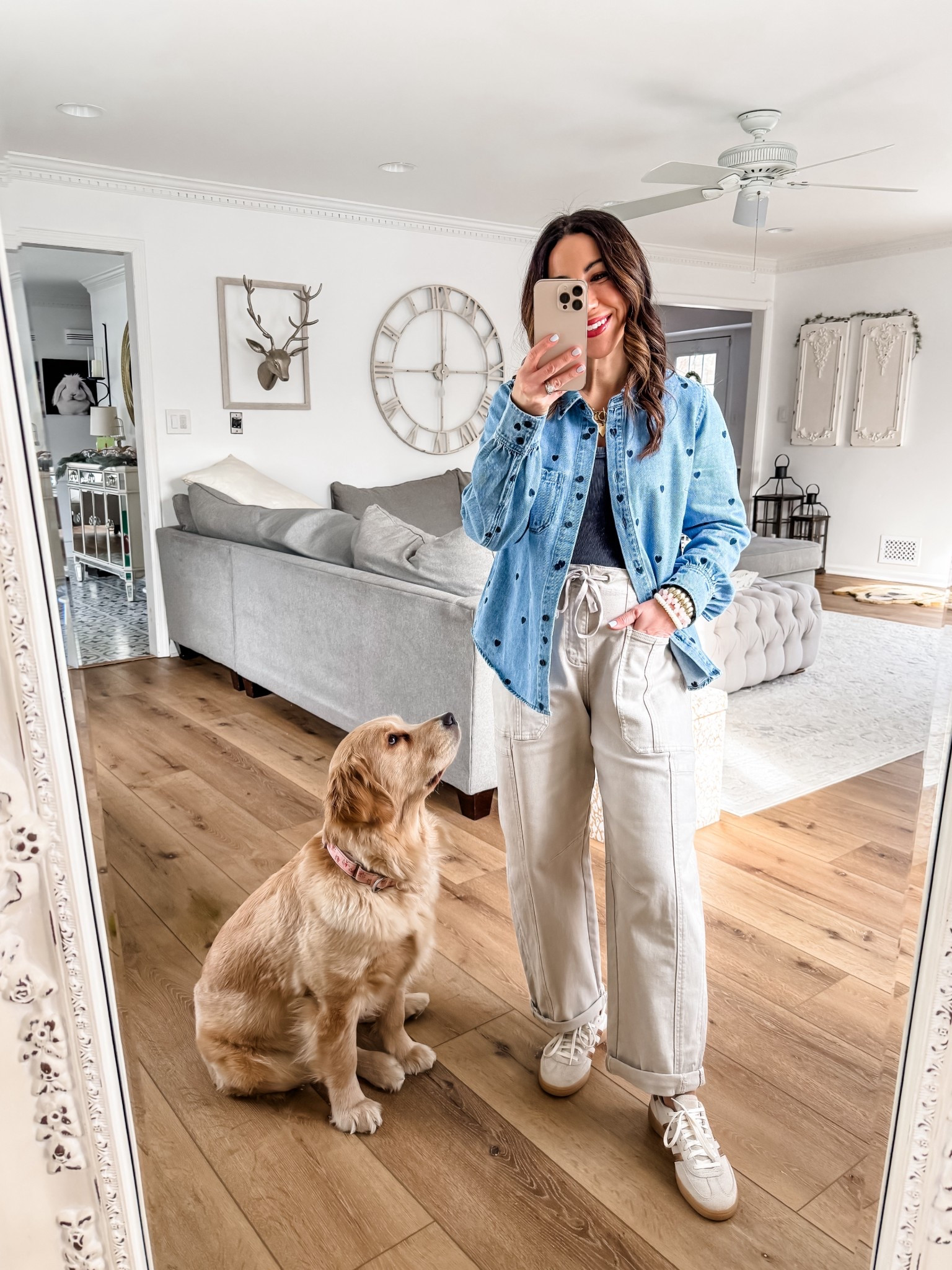 Small denim shirt. 25 cargo pants. Sneakers size down. Valentine’s Day outfit.





#LTKOver40 #LTKValentine