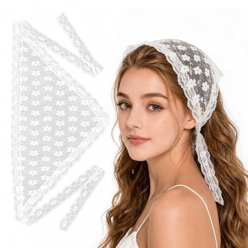 Jxiwfvl White Lace Head Scarf Bandana for Women, Triangle | Amazon (US)