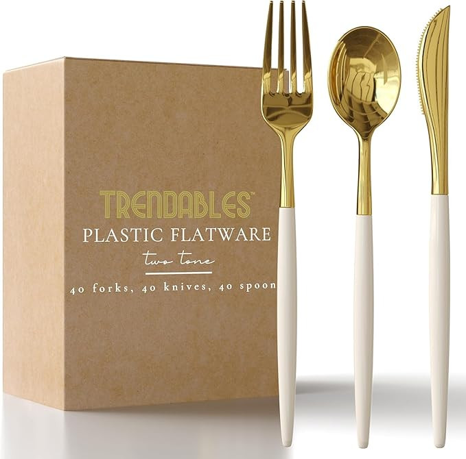 Trendables 120 Pack Disposable Silverware Set - Plastic Cutlery Dinnerware - Includes 40 Plastic ... | Amazon (US)