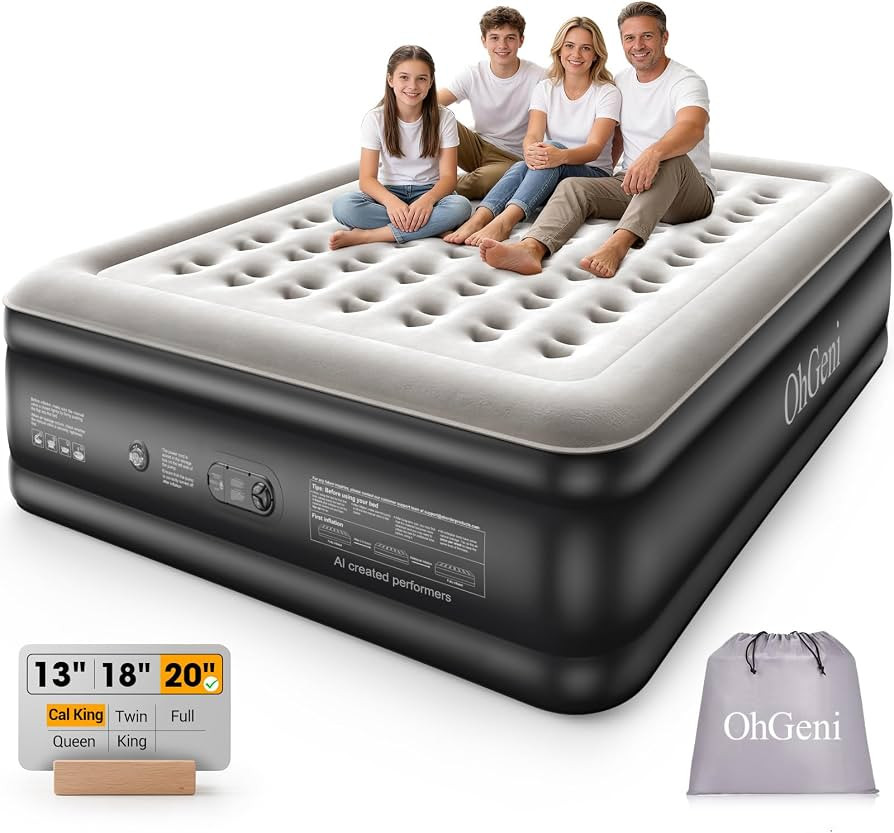 OhGeni 20" Raised Cal King Air Mattress with Built in Pump, Keep Feet from Dangling, Extra Length... | Amazon (US)