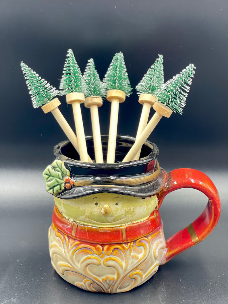 Bottle Brush Christmas Tree Drink Stirrers | Etsy (US)