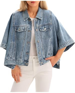 Tankaneo Womens Jean Jacket Oversized Cropped Denim Cape Jacket | Fall Trendy, Cape Outwear, with... | Amazon (US)
