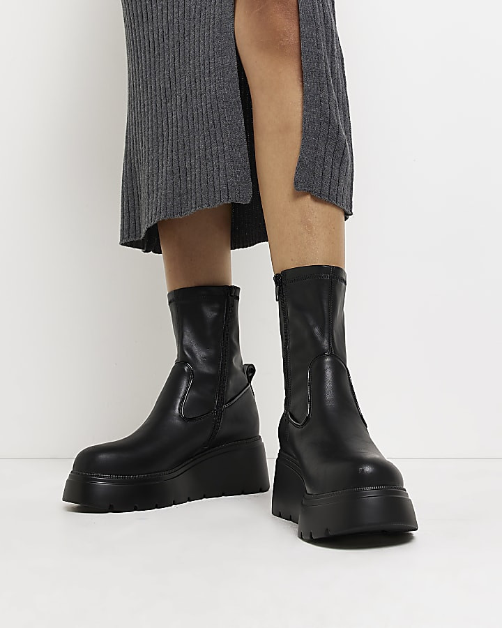 Black wedge platform ankle boots | River Island (UK & IE)