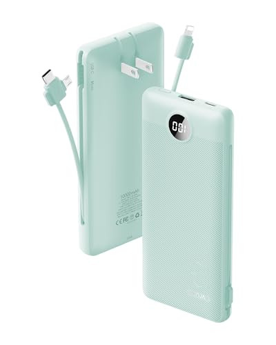 VRURC Portable Charger Built-in Cables and AC Wall Plug, USB C Power Bank 10000mAh, Travel Batter... | Amazon (US)